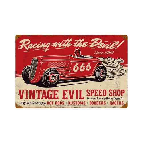 Vintage Evil racing devil 18” Blechschild - Metal Sign
