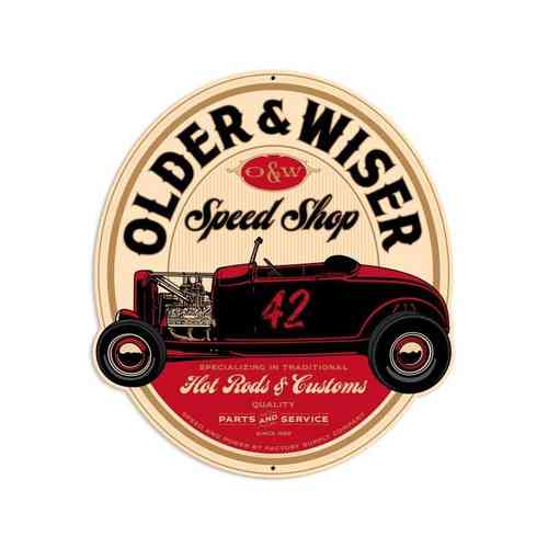 Older and Wiser Speed Shop vintage red round 27” Blechschild - Metal Sign
