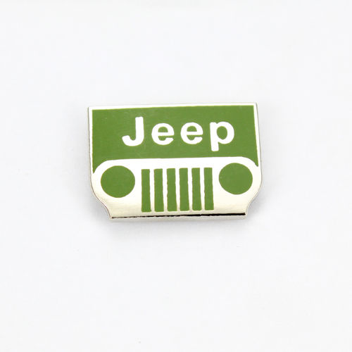 Jeep Chrysler Pin Logo mit Schriftzug silbern matt Maße 20x6mm 