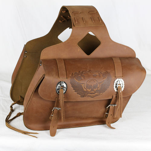 "Skull & Wings Brown" Echt Leder Saddlebag - Satteltaschen