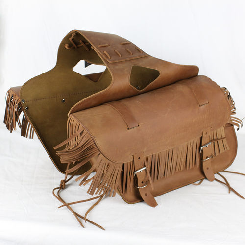 "Large Fringed Brown" Echt Leder Saddlebag - Satteltaschen