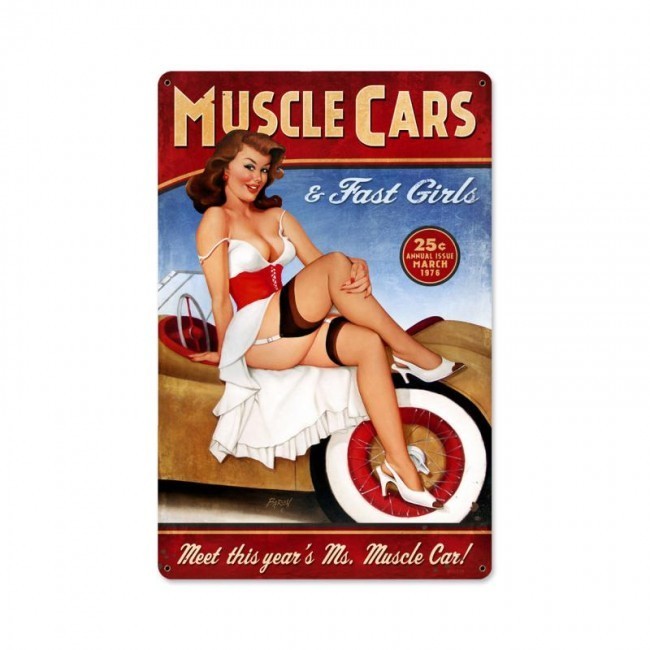 Pin Up Girl Blechschild Schild Us Car Metal Plate Sign Retro Rockabilly Vintage