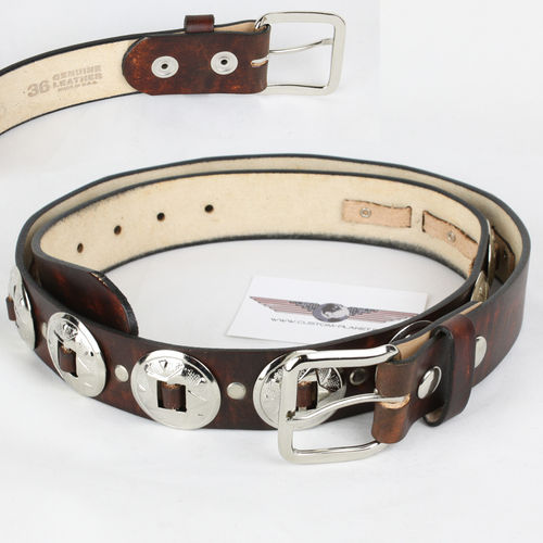 "Brown Antique Finish Concho" Leather Belt - Ledergürtel